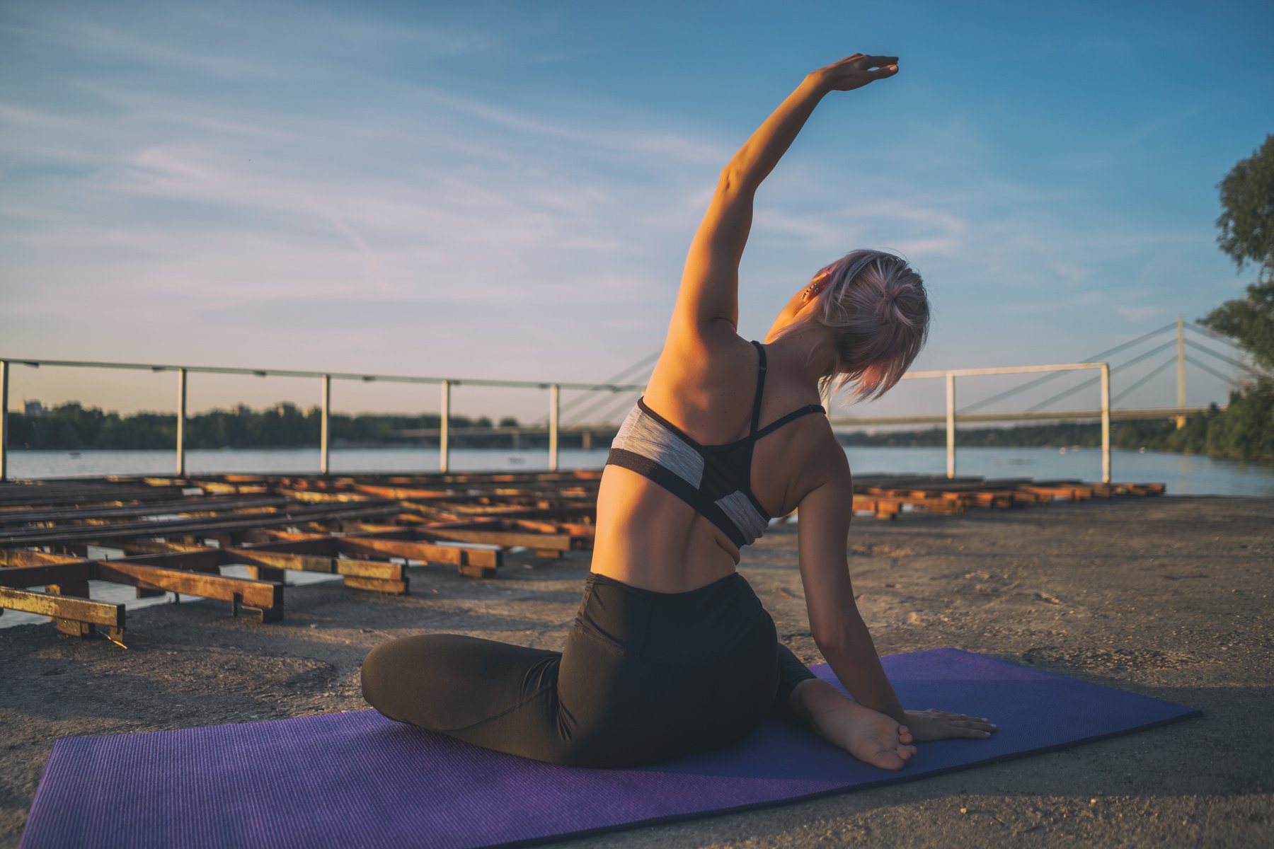 Woman exercising pilates outdoor